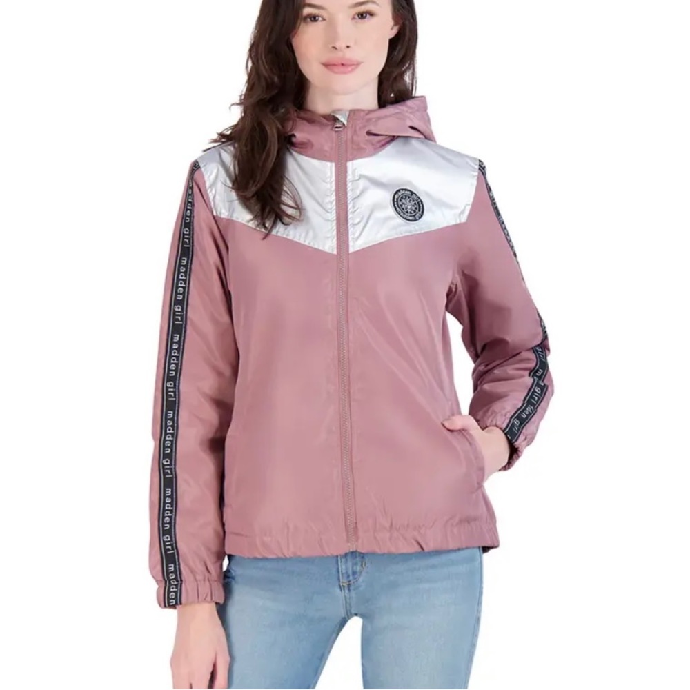 NWT Madden Girl Women's Lightweight Outerwear Hooded Jacket Dusty Rose Pink  L